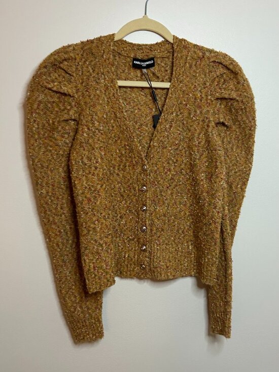 Karl Lagerfeld Sweaters - Karl Lagerfeld Brown Blend Puff Sleeve Cardigan Sweater V-Neck Size S